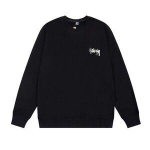 Men's Stussy Letter Flower Print Crew Neck Black Sweatshirt